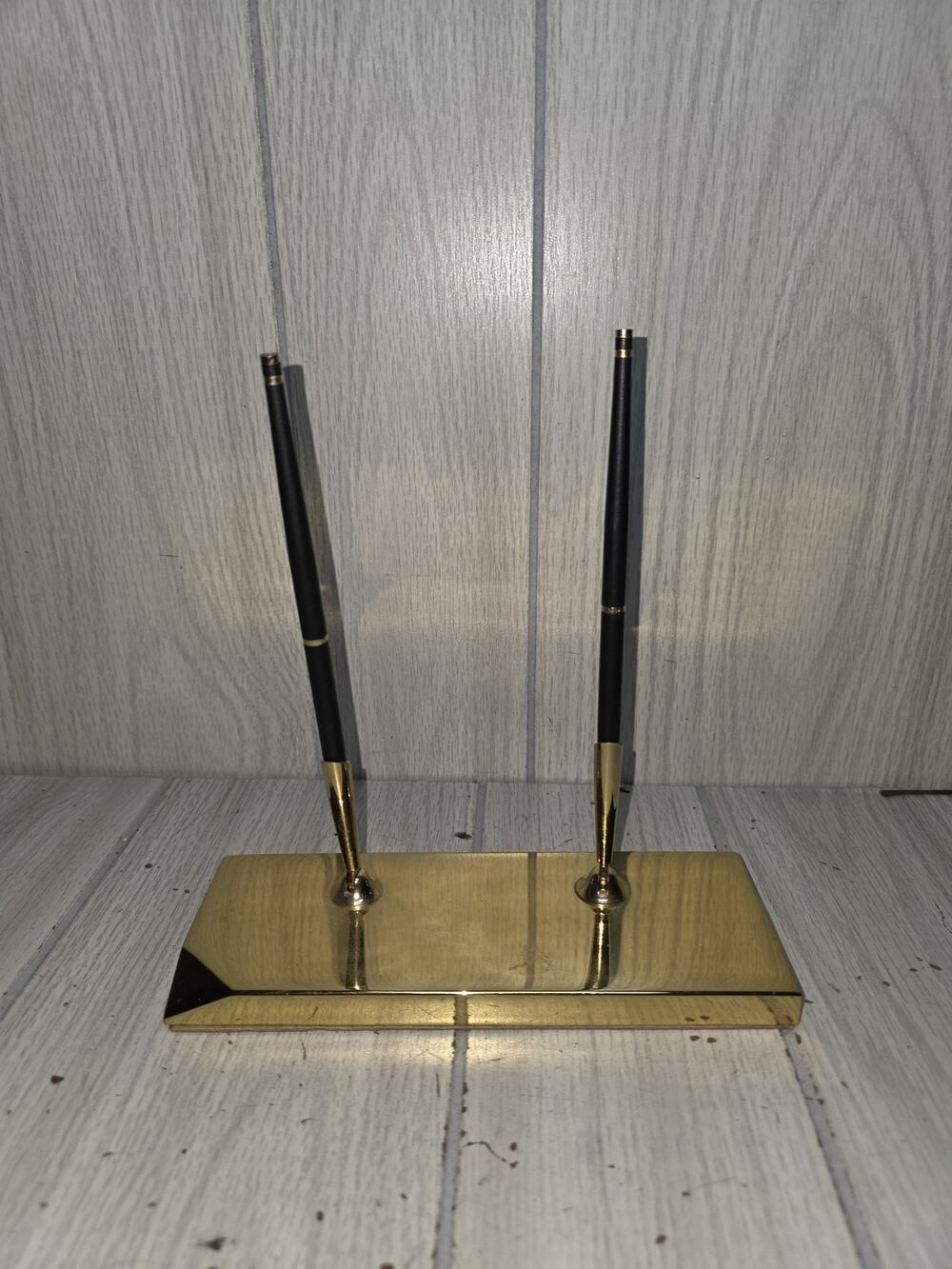 Vtg Baldwin Brass Double Pen Desk Office Set Holder Decor USA Made MCM